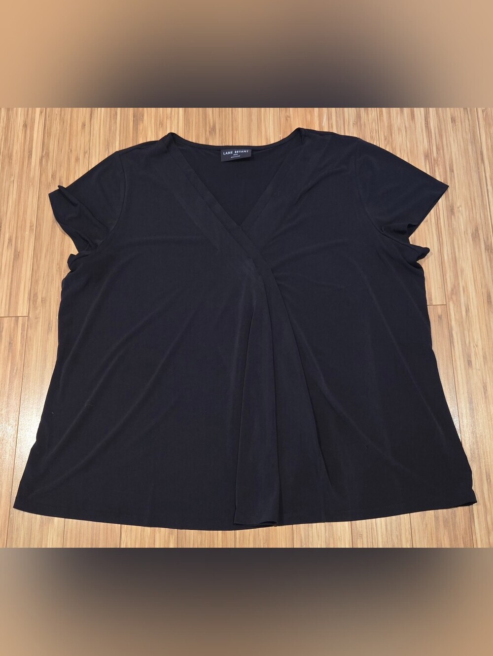 Lane Bryant Black Short-Sleeve V-Neck Twist-Front Top